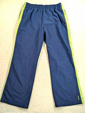 VTG Y2K Reebok Navy Blue & Neon Lime Green Striped Track Pants Swishy Women’s XL
